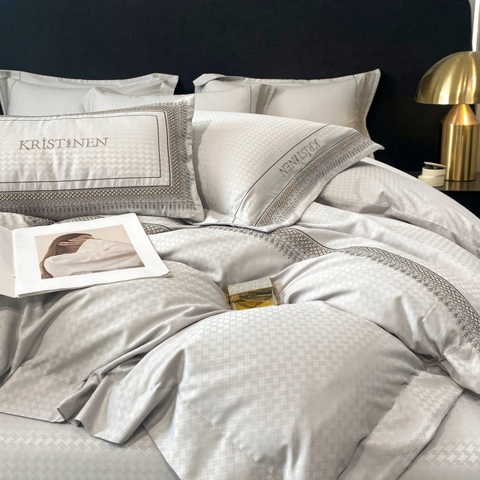 91家纺网 家纺一手货源 找家纺 安妮 2023新款提花刺绣四件套-缇娜夫人 缇娜夫人-象牙灰