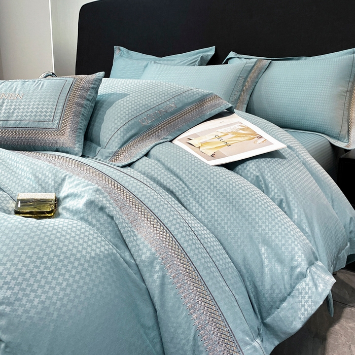 91家纺网 家纺一手货源 找家纺 安妮 2023新款提花刺绣四件套-缇娜夫人 缇娜夫人-星蓝