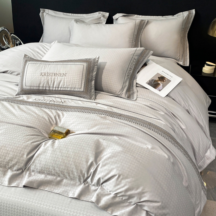 91家纺网 家纺一手货源 找家纺 安妮 2023新款提花刺绣四件套-缇娜夫人 缇娜夫人-象牙灰