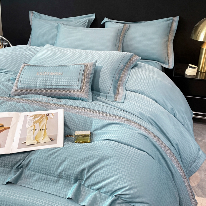 91家纺网 家纺一手货源 找家纺 安妮 2023新款提花刺绣四件套-缇娜夫人 缇娜夫人-星蓝