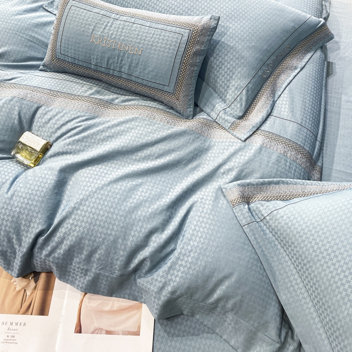 91家纺网 家纺一手货源 找家纺 安妮 2023新款提花刺绣四件套-缇娜夫人 缇娜夫人-星蓝