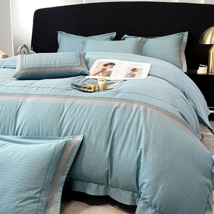 91家纺网 家纺一手货源 找家纺 安妮 2023新款提花刺绣四件套-缇娜夫人 缇娜夫人-星蓝