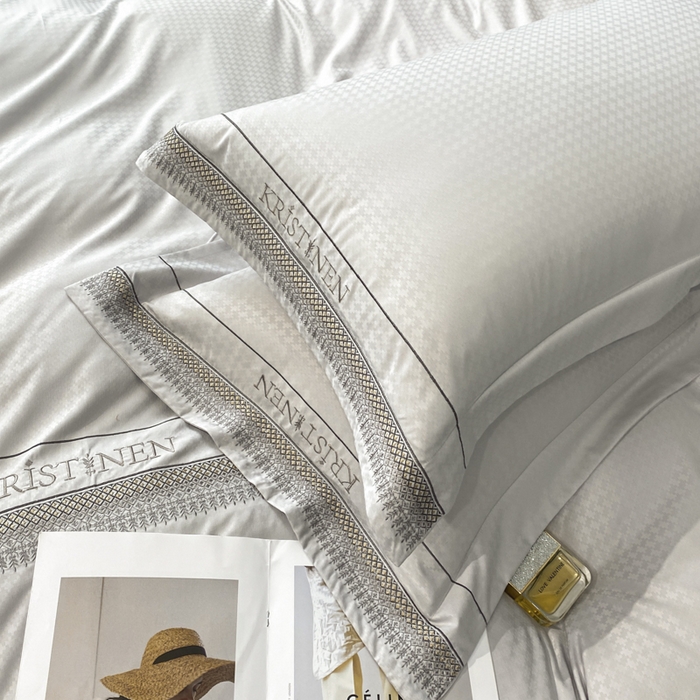 91家纺网 家纺一手货源 找家纺 安妮 2023新款提花刺绣四件套-缇娜夫人 缇娜夫人-象牙灰