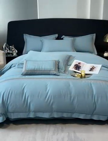 91家纺网 家纺一手货源 找家纺 安妮 2023新款提花刺绣四件套-缇娜夫人 缇娜夫人-星蓝