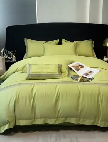 91家纺网 家纺一手货源 找家纺 安妮 2023新款提花刺绣四件套-缇娜夫人 缇娜夫人-果绿