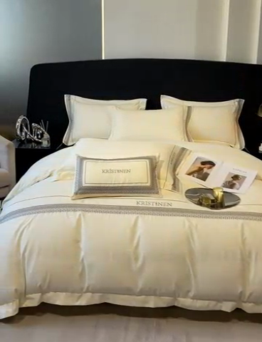 91家纺网 家纺一手货源 找家纺 安妮 2023新款提花刺绣四件套-缇娜夫人 缇娜夫人-奶白