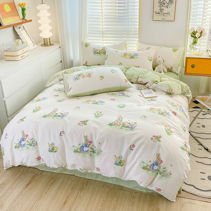 91家纺网 家纺一手货源 找家纺 梦家居 2023春季新品小清新系列3-全棉单被套 小兔先生