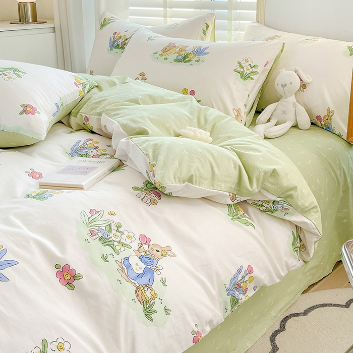 91家纺网 家纺一手货源 找家纺 梦家居 2023春季新品小清新系列3-全棉单被套 小兔先生