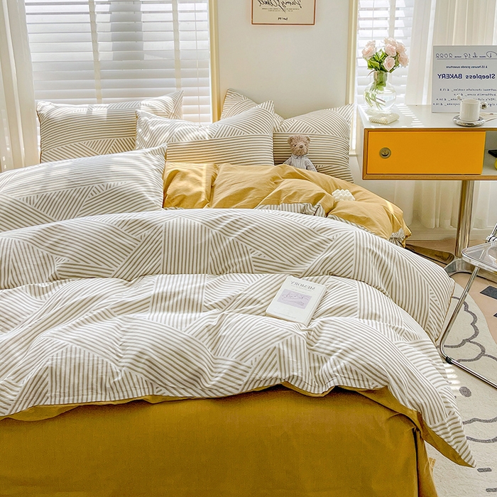 91家纺网 家纺一手货源 找家纺 梦家居 2023春季新品小清新系列3-全棉单被套 旋律黄