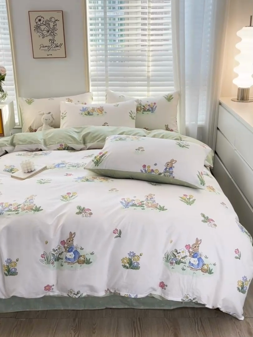 91家纺网 家纺一手货源 找家纺 梦家居 2023春季新品小清新系列3-全棉单被套 小兔先生