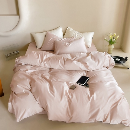 91家纺网 家纺一手货源 找家纺 例外Home 2023新款双股长绒棉“简”系列四件套 简-爱妲粉