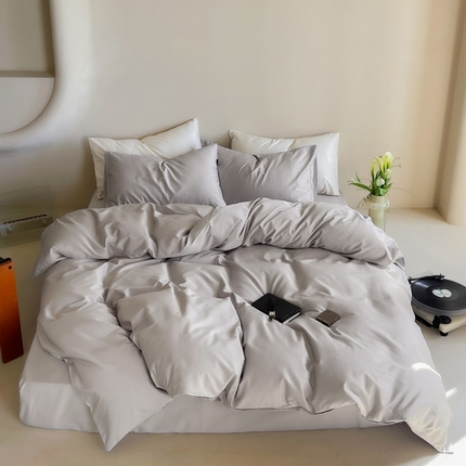 91家纺网 家纺一手货源 找家纺 例外Home 2023新款双股长绒棉“简”系列四件套 简-浅灰