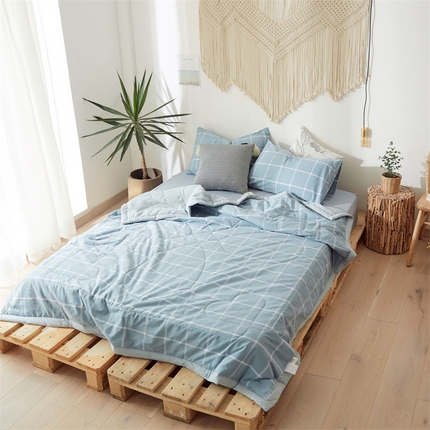 91家纺网 家纺一手货源 找家纺 北欧良品 水洗棉夏被四件套水洗棉空调被夏凉被无印良品-海蓝大格