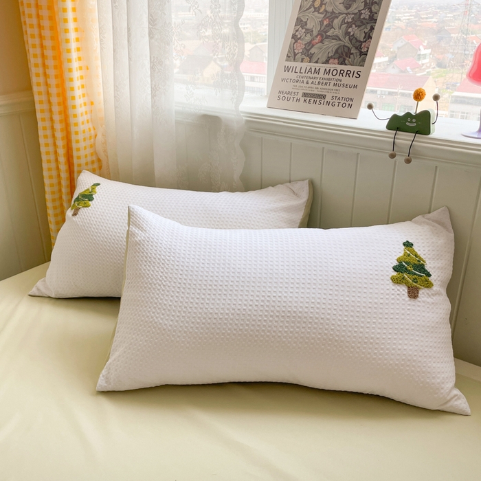 91家纺网 家纺一手货源 找家纺 （总）慕澄 2023新款高克重小清新华夫格毛巾绣系列四件套