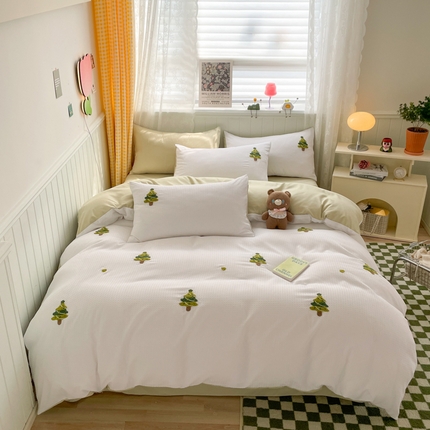 （总）慕澄 2023新款高克重小清新华夫格毛巾绣系列四件套
