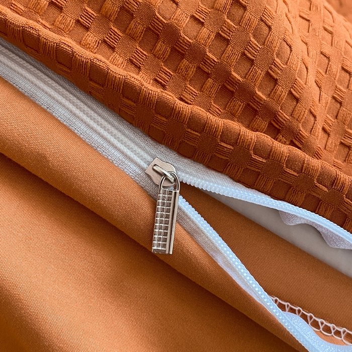 91家纺网 家纺一手货源 找家纺 慕澄 2023新款高克重小清新华夫格毛巾绣系列四件套 小兔-咖啡