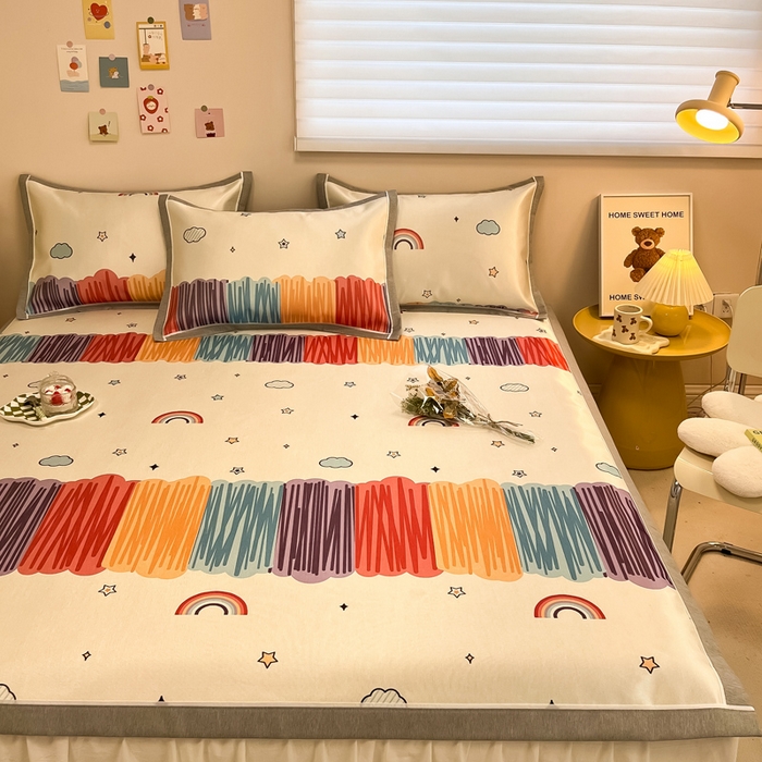 91家纺网 家纺一手货源 找家纺 懒猫 2024新款600D数码印花冰丝席 风格二 多彩世界