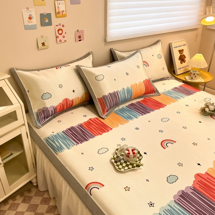 91家纺网 家纺一手货源 找家纺 懒猫 2024新款600D数码印花冰丝席 风格二 多彩世界