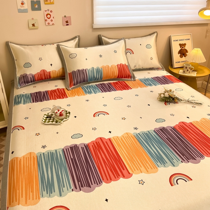 91家纺网 家纺一手货源 找家纺 懒猫 2024新款600D数码印花冰丝席 风格二 多彩世界