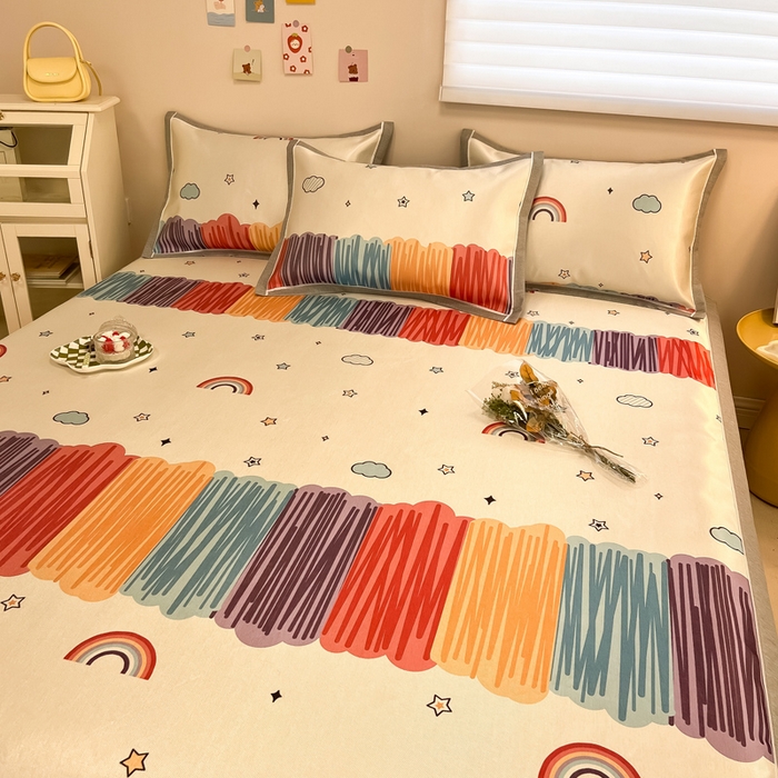 91家纺网 家纺一手货源 找家纺 懒猫 2024新款600D数码印花冰丝席 风格二 多彩世界