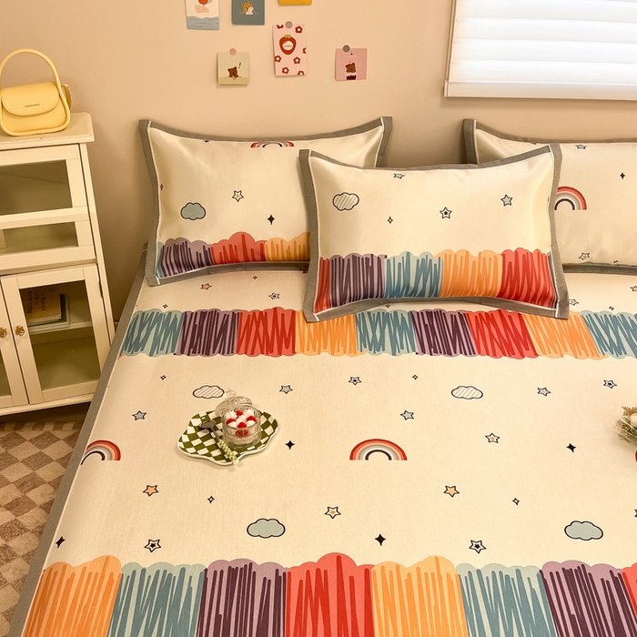 91家纺网 家纺一手货源 找家纺 懒猫 2024新款600D数码印花冰丝席 风格二 多彩世界