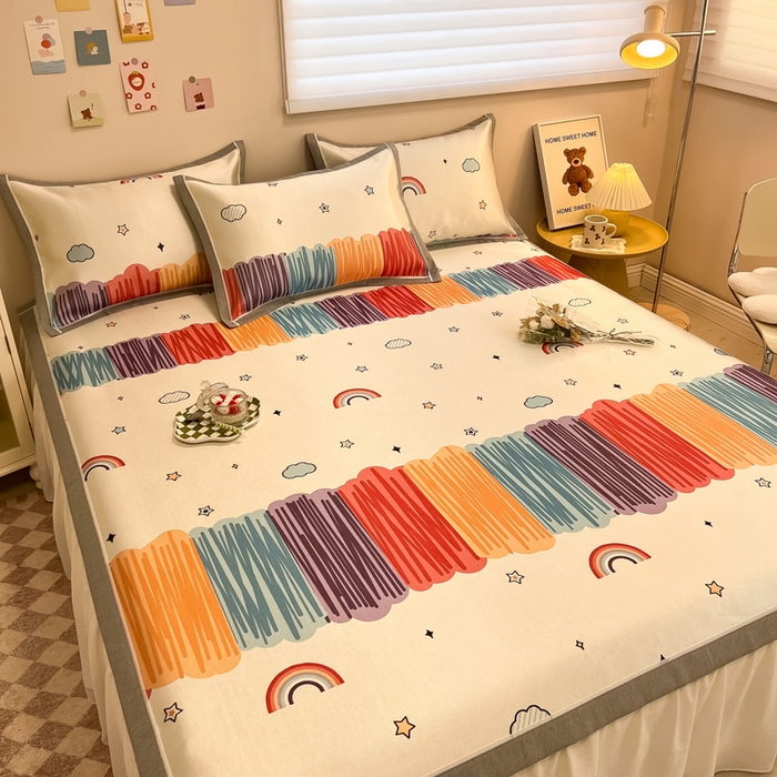 91家纺网 家纺一手货源 找家纺 懒猫 2024新款600D数码印花冰丝席 风格二 多彩世界