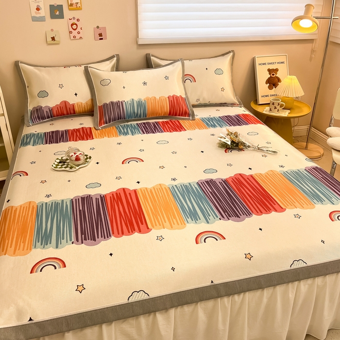 91家纺网 家纺一手货源 找家纺 懒猫 2024新款600D数码印花冰丝席 风格二 多彩世界