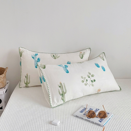 91家纺网 家纺一手货源 找家纺 洋铭区 2023新款双层纱枕套 仙人掌1