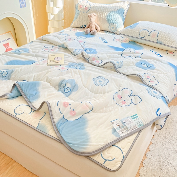 91家纺网 家纺一手货源 找家纺 沐慕2023新款凉感丝夏被四件套 爱心小兔