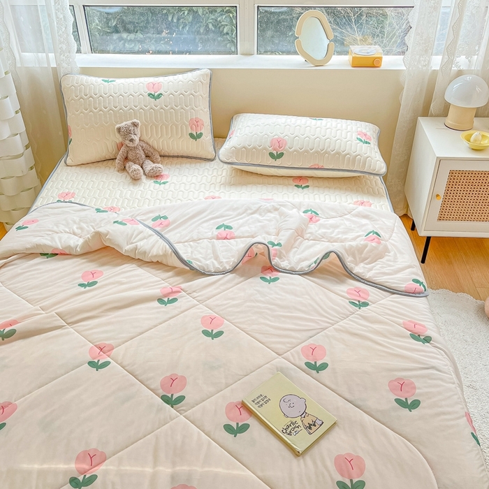 91家纺网 家纺一手货源 找家纺 沐慕2023新款凉感丝夏被四件套 郁金香