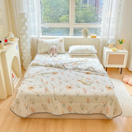 91家纺网 家纺一手货源 找家纺 沐慕2023新款凉感丝夏被四件套 田园松鼠