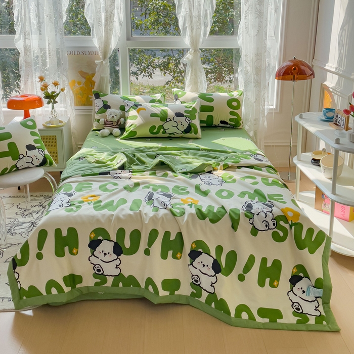 91家纺网 家纺一手货源 找家纺 金丝鸟 2023新款全棉大豆夏被四件套 乐乐狗