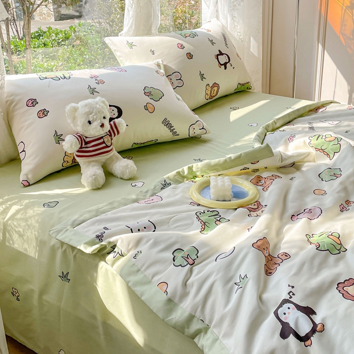 91家纺网 家纺一手货源 找家纺 金丝鸟 2023新款全棉大豆夏被四件套 宠物园