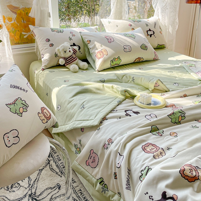 91家纺网 家纺一手货源 找家纺 金丝鸟 2023新款全棉大豆夏被四件套 宠物园