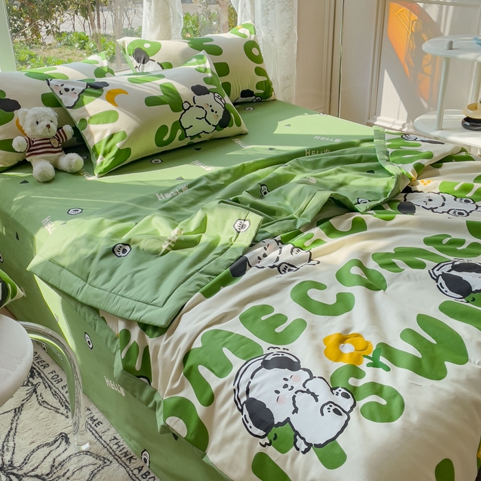 91家纺网 家纺一手货源 找家纺 金丝鸟 2023新款全棉大豆夏被四件套 乐乐狗