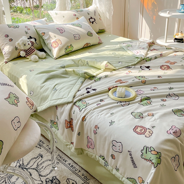 91家纺网 家纺一手货源 找家纺 金丝鸟 2023新款全棉大豆夏被四件套 宠物园