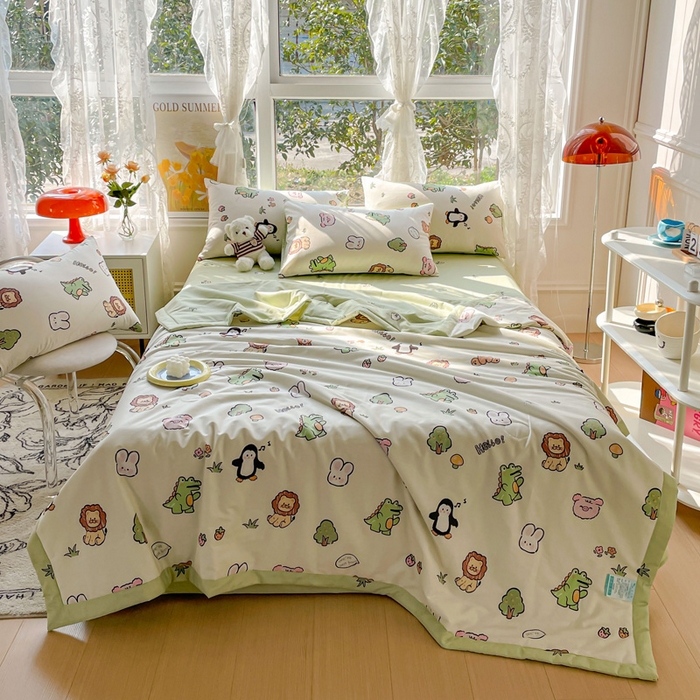 91家纺网 家纺一手货源 找家纺 金丝鸟 2023新款全棉大豆夏被四件套 宠物园