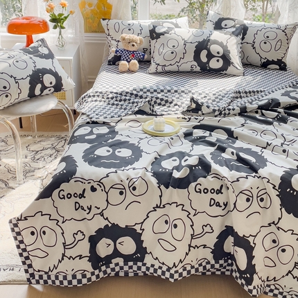金丝鸟 2023新款全棉大豆夏被四件套 小煤球