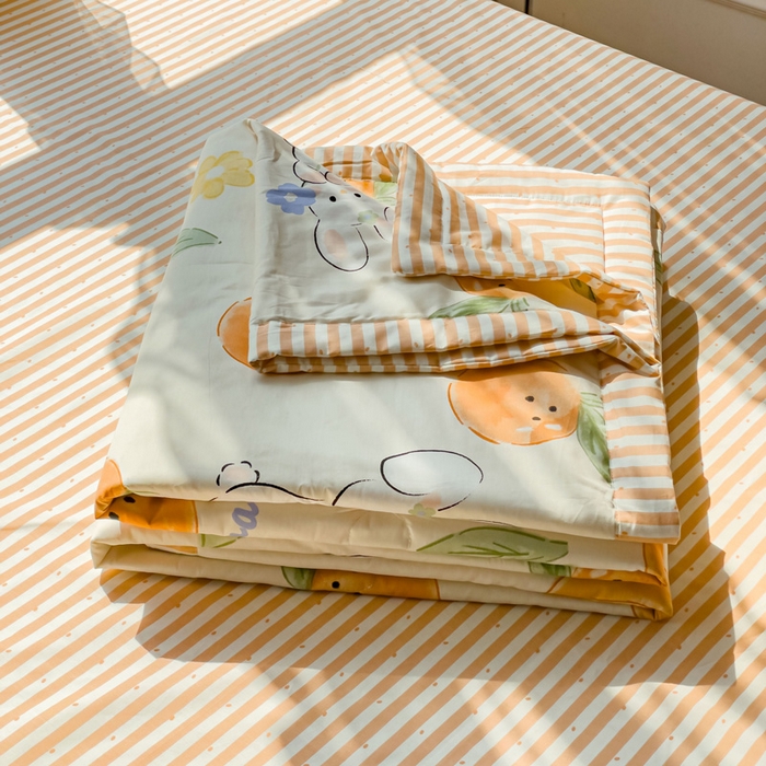 91家纺网 家纺一手货源 找家纺 金丝鸟 2023新款全棉大豆夏被四件套 心想事橙