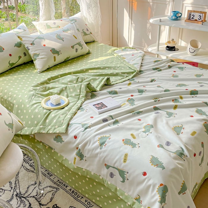 91家纺网 家纺一手货源 找家纺 金丝鸟 2023新款全棉大豆夏被四件套 恐龙王子