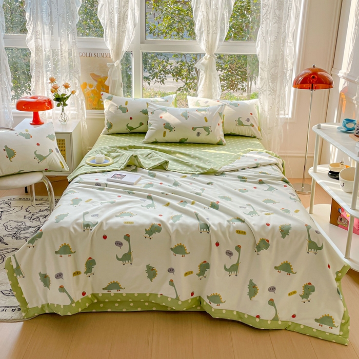 91家纺网 家纺一手货源 找家纺 金丝鸟 2023新款全棉大豆夏被四件套 恐龙王子