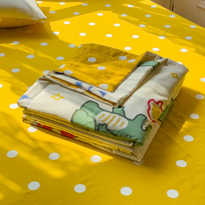 91家纺网 家纺一手货源 找家纺 金丝鸟 2023新款全棉大豆夏被四件套 打怪兽