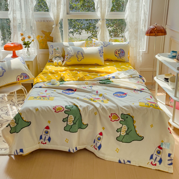 91家纺网 家纺一手货源 找家纺 金丝鸟 2023新款全棉大豆夏被四件套 打怪兽