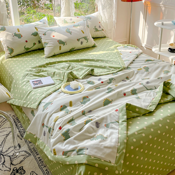 91家纺网 家纺一手货源 找家纺 金丝鸟 2023新款全棉大豆夏被四件套 恐龙王子