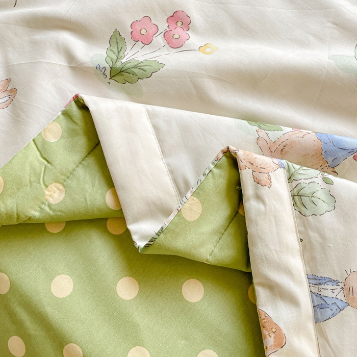 91家纺网 家纺一手货源 找家纺 金丝鸟 2023新款全棉大豆夏被四件套 温馨小兔