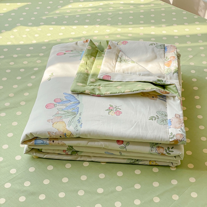 91家纺网 家纺一手货源 找家纺 金丝鸟 2023新款全棉大豆夏被四件套 温馨小兔