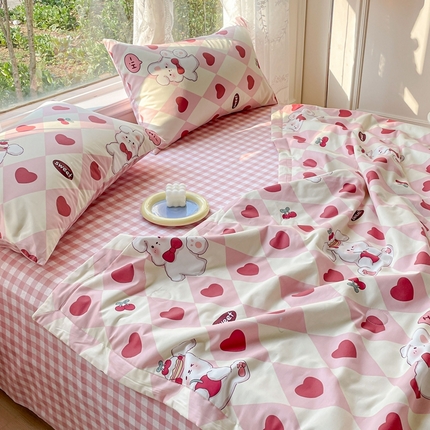 金丝鸟 2023新款全棉大豆夏被四件套 英伦爱心