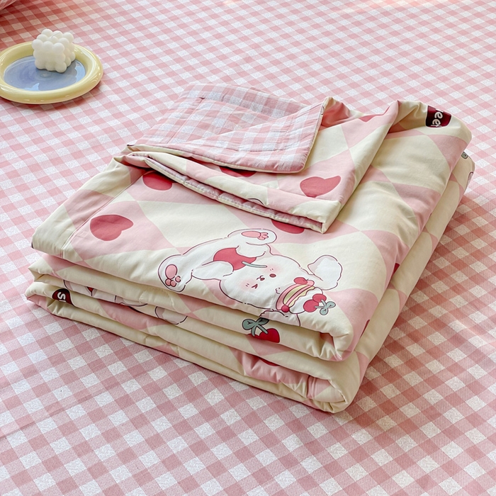 91家纺网 家纺一手货源 找家纺 金丝鸟 2023新款全棉大豆夏被四件套 英伦爱心