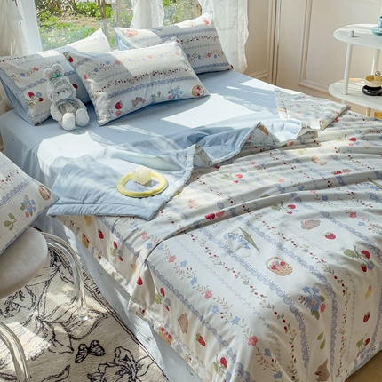 金丝鸟 2023新款全棉大豆夏被四件套 蓝色花园