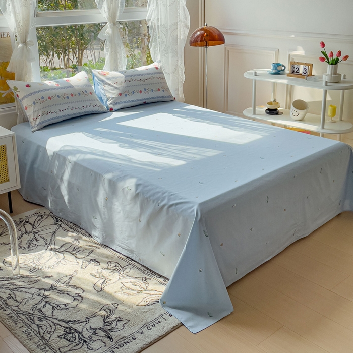 91家纺网 家纺一手货源 找家纺 金丝鸟 2023新款全棉大豆夏被四件套 蓝色花园